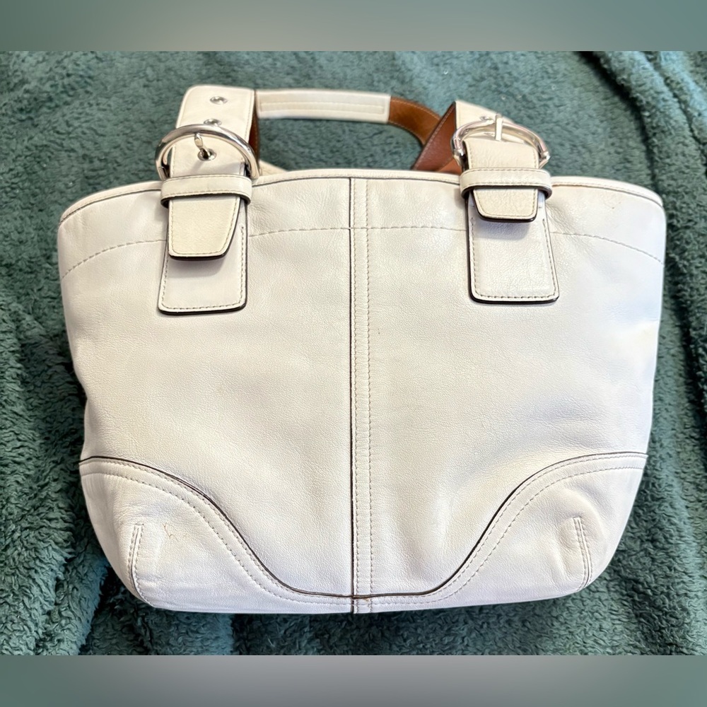 Coach Leather Ivory Satchel Tote Bag with Adjustable Straps - Picture 6 of 7
